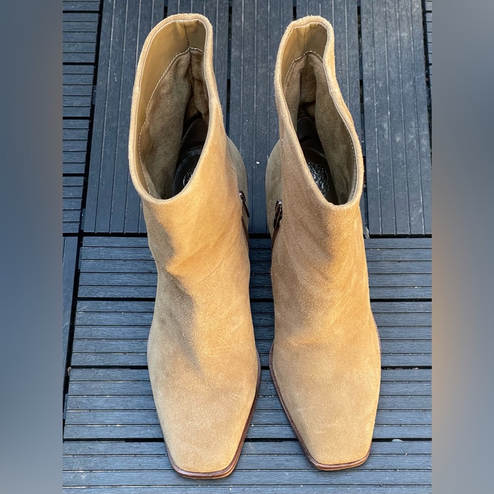 VINCE CAMUTO Women’s Dantania Square Toe Block Heel Zip-Up Tan Booties Size 8M - Picture 13 of 14
